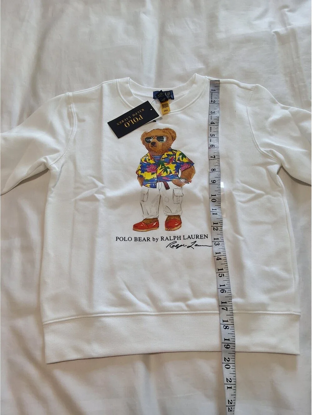 Polo Ralph Lauren Kids White Sweatshirt with Polo Bear Graphic Size 7